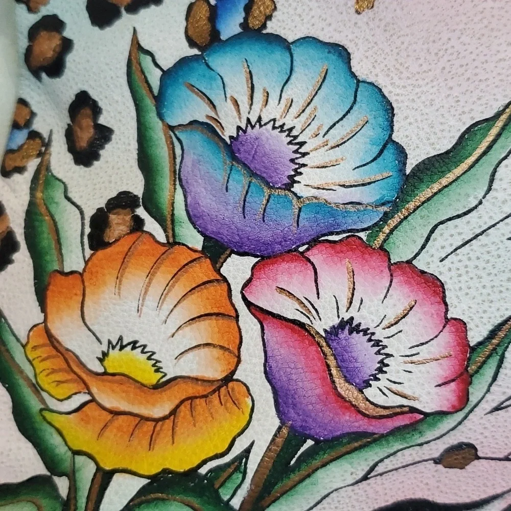 Anuschka handpainted pastel floral animal pattern leather shoulder bag